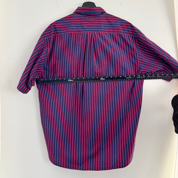 Tommy Hilfiger Red Blue Striped Short Sleeve Button Down Size L - Picture 6 of 6